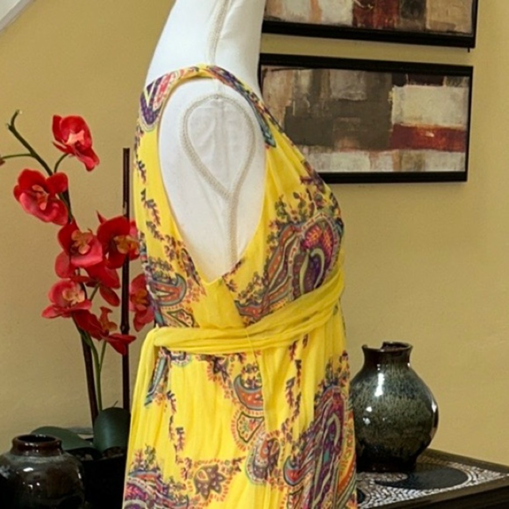Vtg Jonathan Martin NWT Yellow Lavender Paisley Sleeveless Silk Cocktail Dress L - Picture 6 of 16